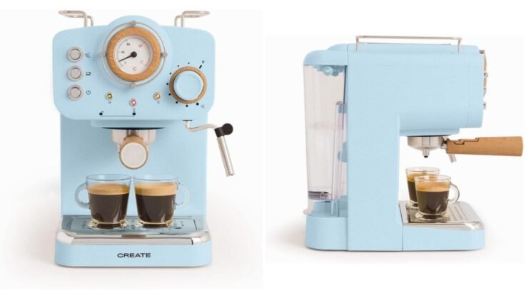 CREATE - THERA RETRO - Cafetera Express Semiautomática Azul Mate y Madera