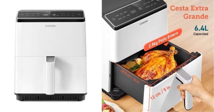 Freidora de aire Cosori Dual Blaze con capacidad de 6,4 L y una doble resistencia para un cocinado uniforme blanco