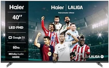 Haier Direct LED Full HD H40K85EFX - 40", Smart TV, Google TV, Dolby Audio, HDR 10, Smart Remote Control, Google Assistant, Bluetooth 5.1, DBX TV, HDMI 2.1 x 4, Sin Marcos, 2024
