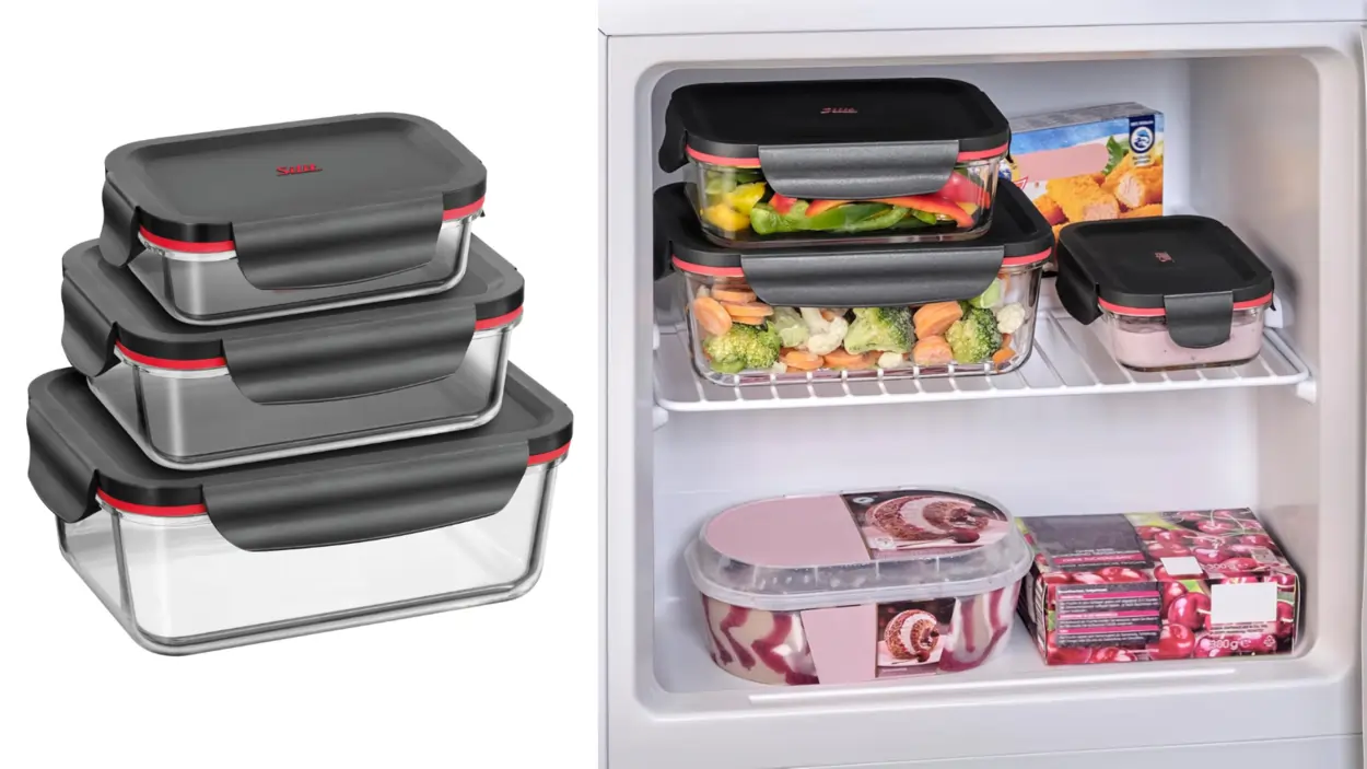 Silit Storio - Set de 3 Recipientes de Cristal Borosilicato para Almacenamiento de Comida, Juego de Herméticos de Vidrio. Apto para Lavavajillas, Microondas y Congelador